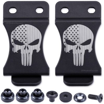 KYDEX Belt Clip for Holsters & Sheaths (w/Punisher Skull - Stars & Stripes) - (Fits 1.50in Belts) - (Inside-The-Waistband/IWB) - (USA Made) - (w/Mounting Hardware) - (2 Pack)