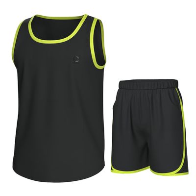 Essenclo Boys Clothing Sets, Boys Athletic Shorts & Sleeveless Shirts, Crew Neck Kids Tank Top Clothes Size 3-16 (2 Pcs Set) - E1001 - Black Lime Green - 9-10