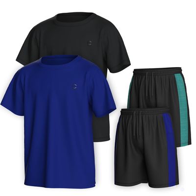 Essenclo Boys Clothing Sets Tagless Loose Athletic Performance Crew Neck T-Shirt and Short Outfits Size 3-16 (4 Piece Set) - Set-5-5-6
