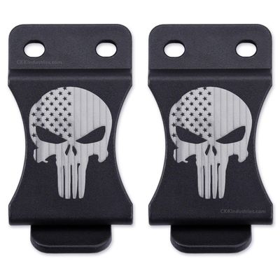 KYDEX Belt Clip for Holsters & Sheaths (w/Punisher Skull - Stars & Stripes) - (Fits 1.50in Belts) - (Inside-The-Waistband/IWB) - (USA Made) - (2 Pack)