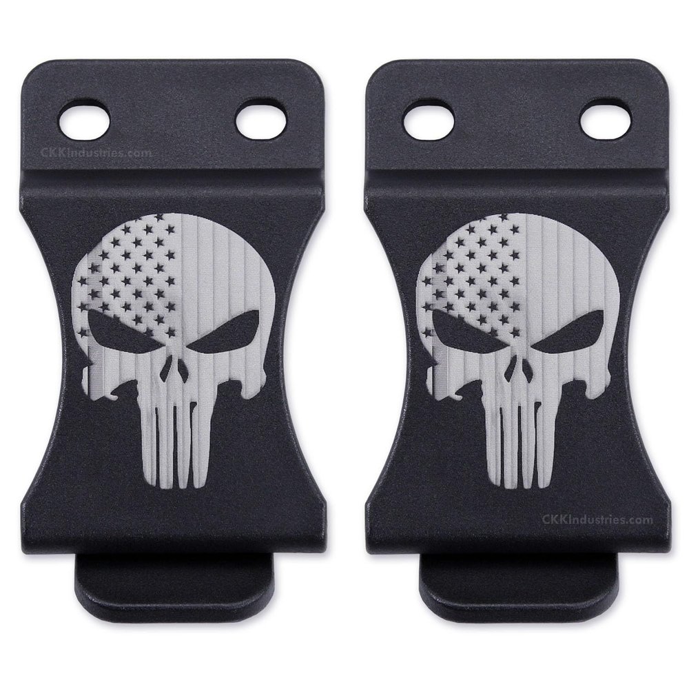 KYDEX Belt Clip for Holsters & Sheaths  (w/Punisher Skull - Stars & Stripes) - (Fits 1.50in Belts) - (Inside-The-Waistband/IWB) - (USA Made) - (2 Pack)