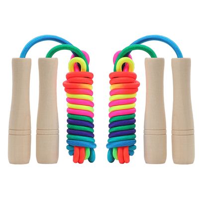 2 Pack Jump Rope for Kids, 8.5ft Adjustable Jump Rope with Wooden Handle and Rainbow Rope, Children Skipping Rope for Boys and Girls Exercise Fitness