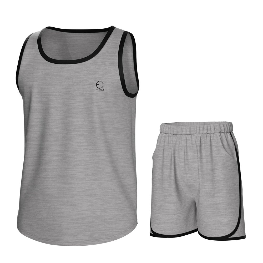 Essenclo Boys Clothing Sets, Boys Athletic Shorts & Sleeveless Shirts, Crew Neck Kids Tank Top Clothes Size 3-16 (2 Pcs Set) - E1001 - Marl Gray - 13-14