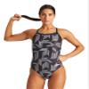 ARENA Puzzled Light Drop Back Women's One Piece Swimsuit for Competitive or Casual Swim Ladies Bathing Suit, Black/Black Multi, Size 30 view 1