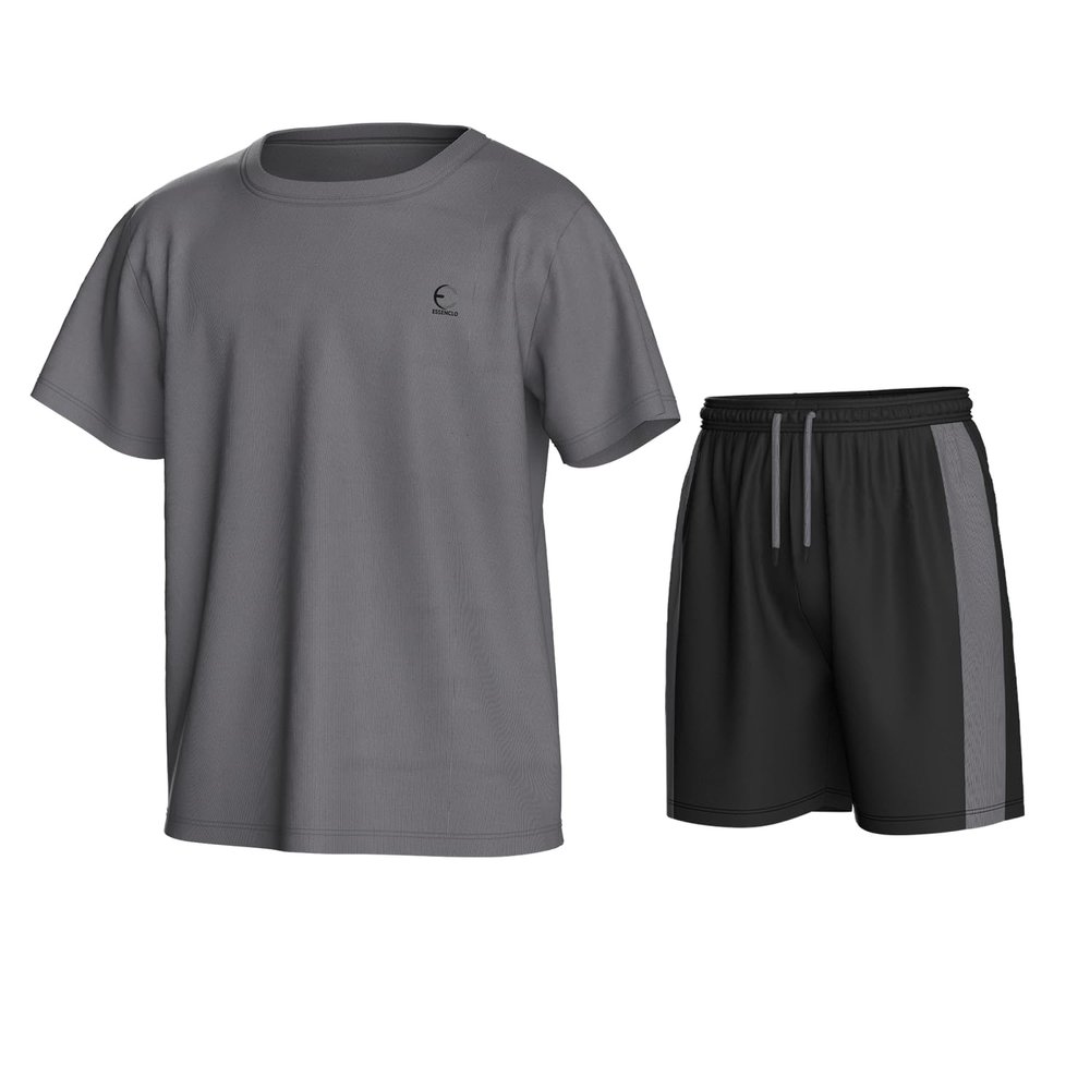 Essenclo Boys Athletic Shorts and Performance T-Shirt Crew Neck Boy Clothes Set, Summer Kids Outfit Size 3-16 (2 Pcs Set) - E1002 - Gray - 11-12