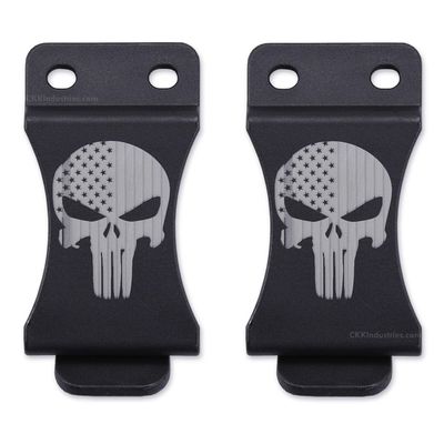 KYDEX Belt Clip for Holsters & Sheaths (w/Punisher Skull - Stars & Stripes) - (Fits 1.75in Belts) - (Inside-The-Waistband/IWB) - (USA Made) - (2 Pack)
