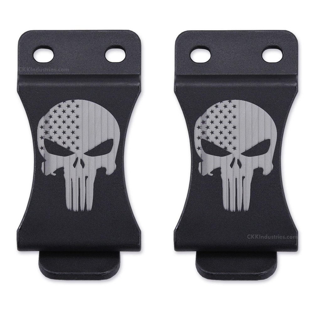 KYDEX Belt Clip for Holsters & Sheaths  (w/Punisher Skull - Stars & Stripes) - (Fits 1.75in Belts) - (Inside-The-Waistband/IWB) - (USA Made) - (2 Pack)