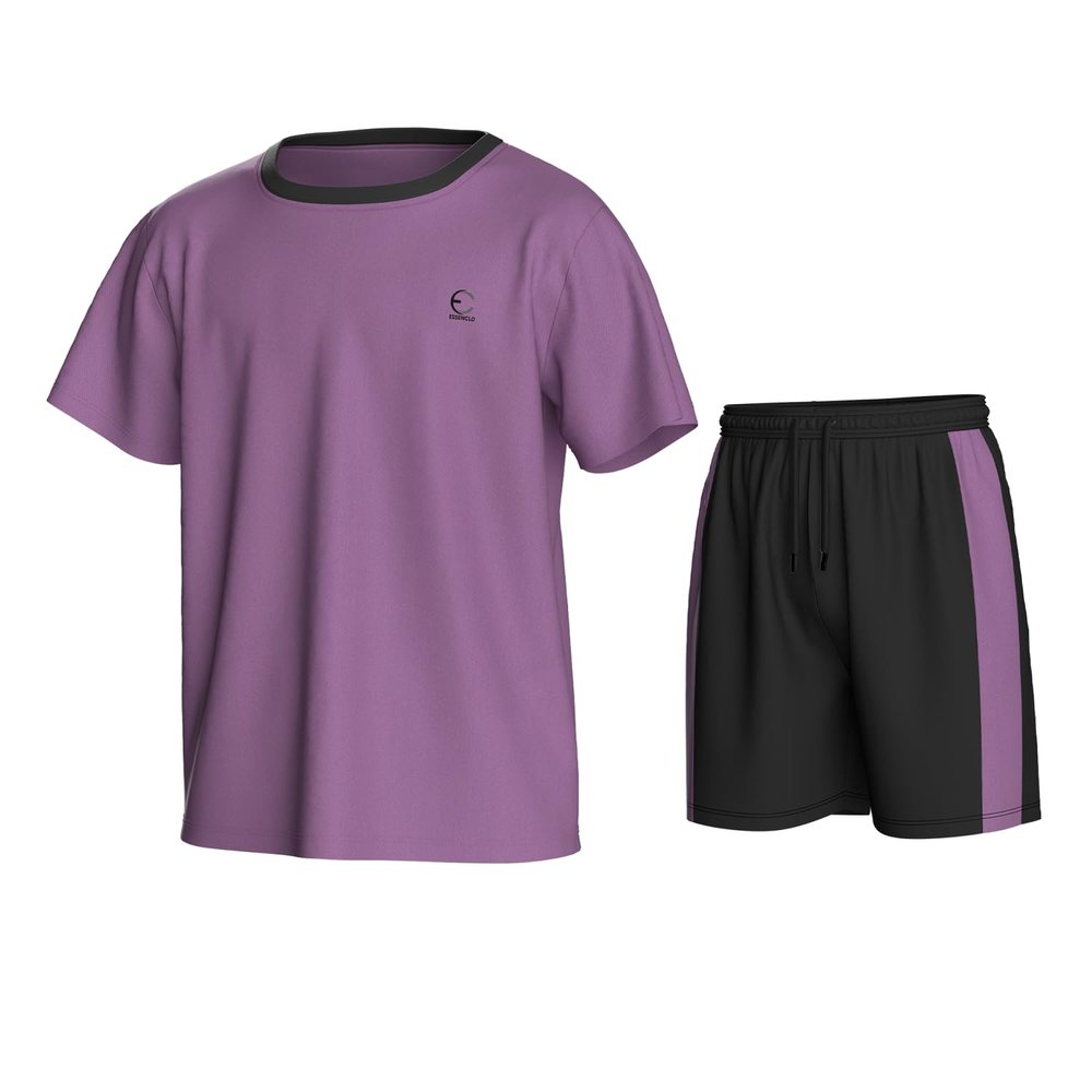 Essenclo Boys Athletic Shorts and Performance T-Shirt Crew Neck Boy Clothes Set, Summer Kids Outfit Size 3-16 (2 Pcs Set) - E1002 - Lavender - 13-14