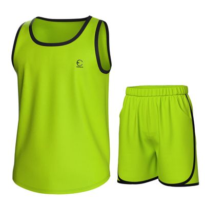 Essenclo Boys Clothing Sets, Boys Athletic Shorts & Sleeveless Shirts, Crew Neck Kids Tank Top Clothes Size 3-16 (2 Pcs Set) - E1001 - Lime Green - 9-10