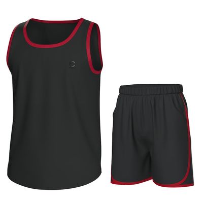 Essenclo Boys Clothing Sets, Boys Athletic Shorts & Sleeveless Shirts, Crew Neck Kids Tank Top Clothes Size 3-16 (2 Pcs Set) - E1001 - Black Red - 13-14