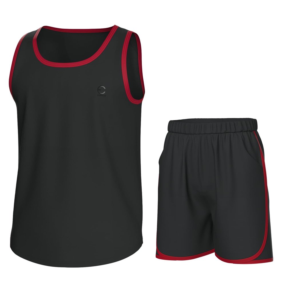 Essenclo Boys Clothing Sets, Boys Athletic Shorts & Sleeveless Shirts, Crew Neck Kids Tank Top Clothes Size 3-16 (2 Pcs Set) - E1001 - Black Red - 13-14