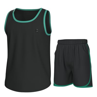 Essenclo Boys Clothing Sets, Boys Athletic Shorts & Sleeveless Shirts, Crew Neck Kids Tank Top Clothes Size 3-16 (2 Pcs Set) - E1001 - Black Teal Green - 7-8