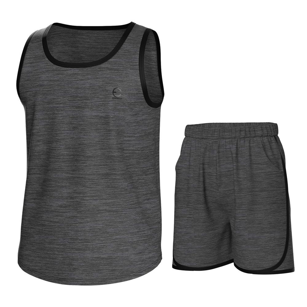 Essenclo Boys Clothing Sets, Boys Athletic Shorts & Sleeveless Shirts, Crew Neck Kids Tank Top Clothes Size 3-16 (2 Pcs Set) - E1001 - Heather Charcoal - 11-12
