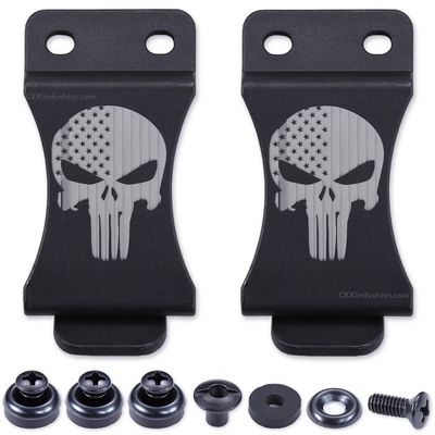 KYDEX Belt Clip for Holsters & Sheaths (w/Punisher Skull - Stars & Stripes) - (Fits 1.75in Belts) - (Inside-The-Waistband/IWB) - (USA Made) - (w/Mounting Hardware) - (2 Pack)