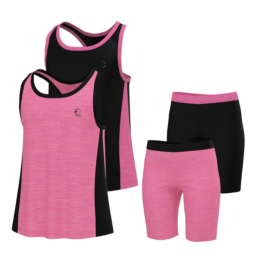 Essenclo Girls' Activewear Set - Short Sleeve Performance T-Shirt and Athletic Running Shorts Girls Clothing Outfit Size 5-14 (4 Pcs) - E2103 - Set-2-7-8
