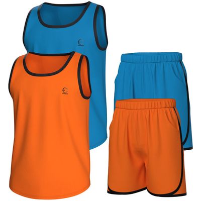 Essenclo Boys Clothing Sets, Athletic Crew Neck Sleeveless T-Shirt and Boys' Short Sets Outfits w/Pockets 4 Pcs - Size 3-16 - E2001 - Set-8-7-8