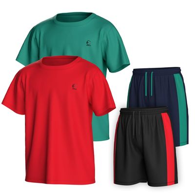 Essenclo Boys Clothing Sets Tagless Loose Athletic Performance Crew Neck T-Shirt and Short Outfits Size 3-16 (4 Piece Set) - Set-7-7-8
