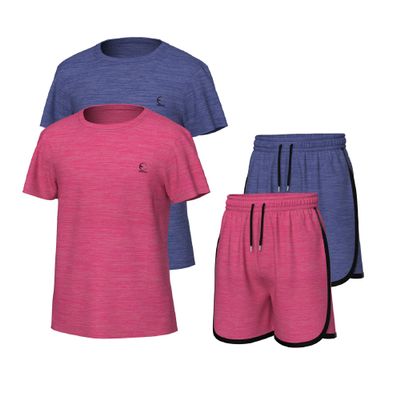 Essenclo Girls Clothing Sets Tagless Loose Athletic Performance Crew Neck T-Shirt and Short Outfits Size 5-14 (4 Piece Set) - E2104 - Set-2-7-8