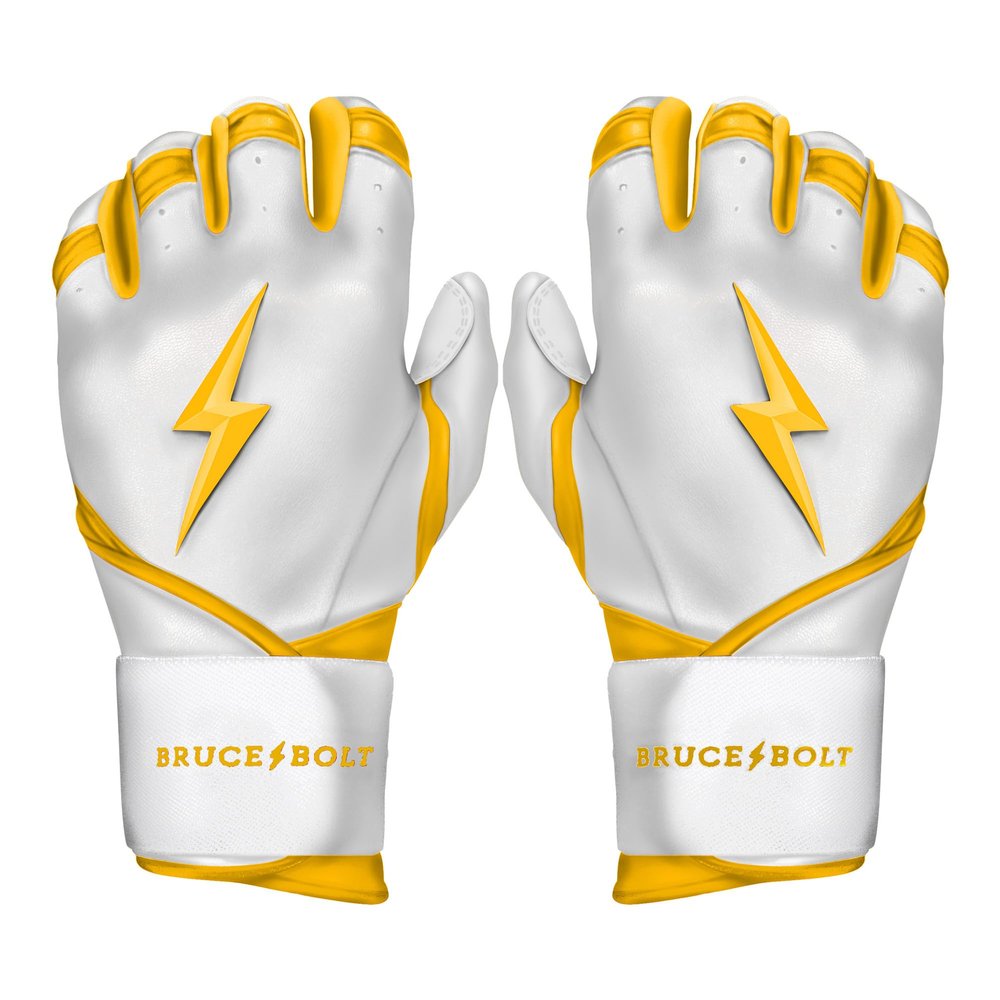BRUCE BOLT Chrome Series Long Cuff Yellow Batting Glove - Yellow Small