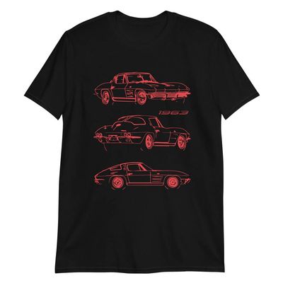 1963 'Vette Split Window C2 Red Lines Classic Car Club Custom T-Shirt