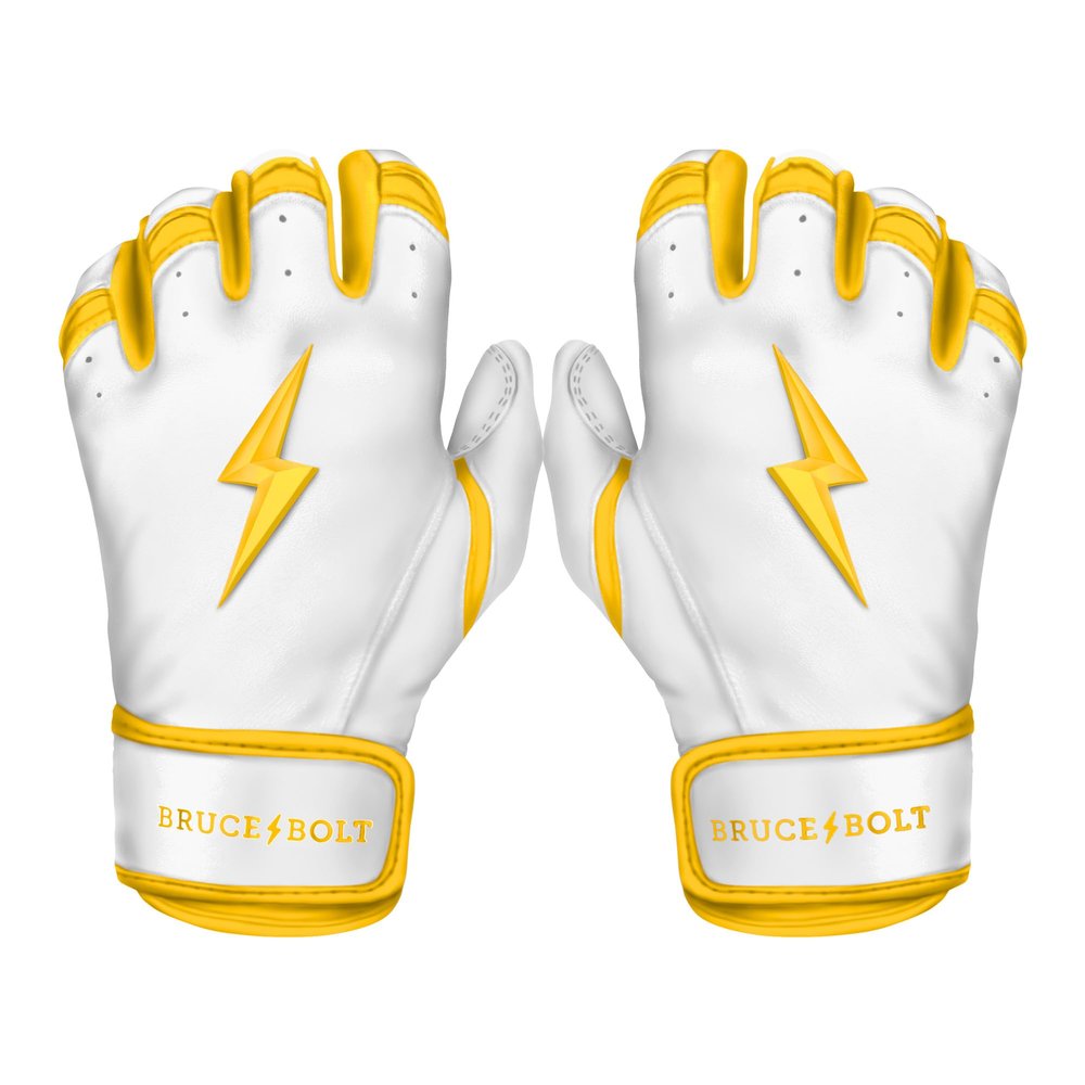 BRUCE BOLT Chrome Series Short Cuff Yellow Batting Glove - Yellow Youth XLarge