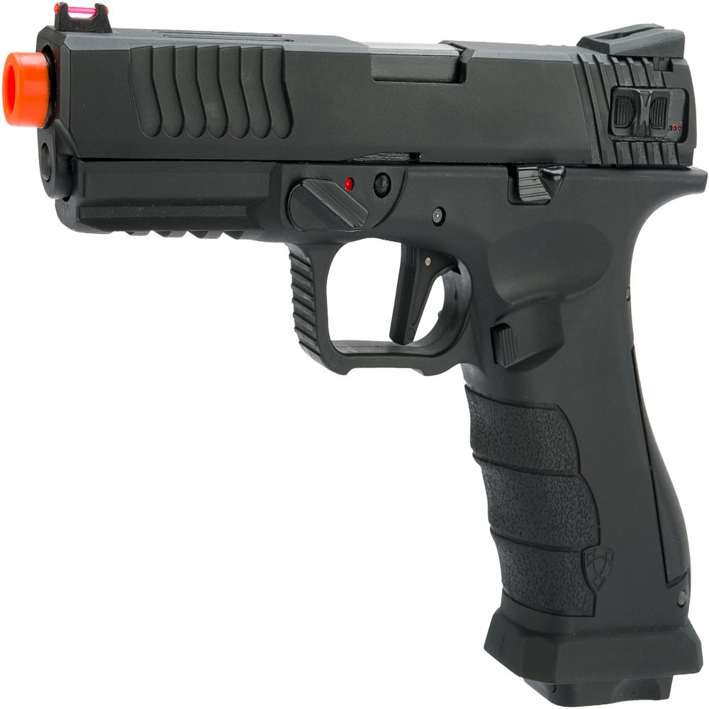 Evike Airsoft - APS XTP Shark Full Automatic Select-Fire Metal Co2 Gas Blowback Airsoft Pistol (Color: Black/Standard Handle / CO2)
