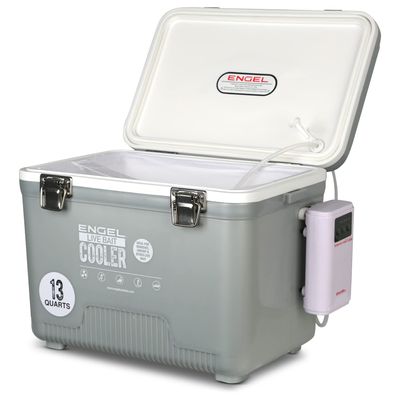 ENGEL 13 Quart Live Bait Cooler PRO for Fishing - Portable Minnow and Bait Bucket with Lithium-Ion Rechargeable Aerator - Silver (13Qt)