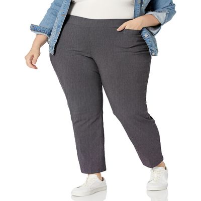 Briggs New York Women's Plus Size Super Stretch Millenium Welt Pocket Pull on Pant Heather Grey