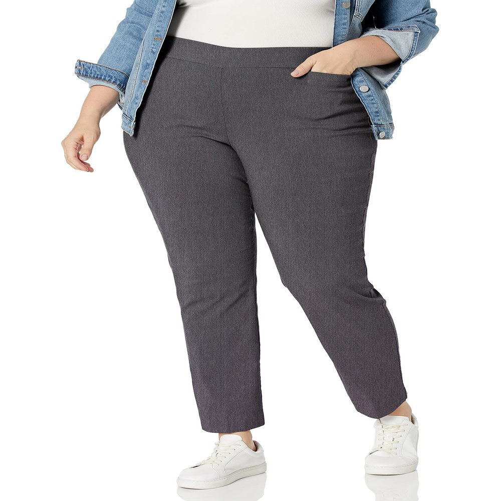 Briggs New York Women's Plus Size Super Stretch Millenium Welt Pocket Pull on Pant Heather Grey