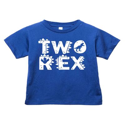 Mimi & Pop-Pops Unique Creations Two Rex Dinosaur 2nd Birthday Tee Shirt (4T, Royal Blue)