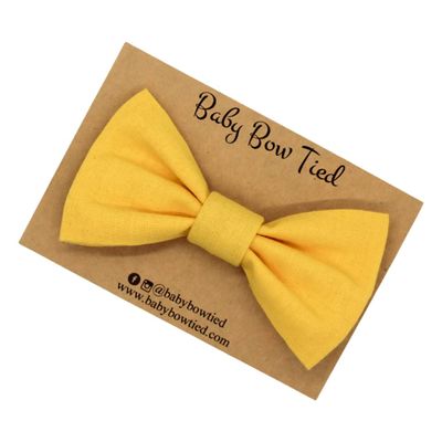 Handmade Pre-Tied Clip on Bow Tie for Baby to Young Boy (Medium, Yellow)