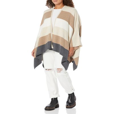 VELVET BY GRAHAM & SPENCER Women's Jonas Blanket Striped Poncho, Multi, X-Small-Small