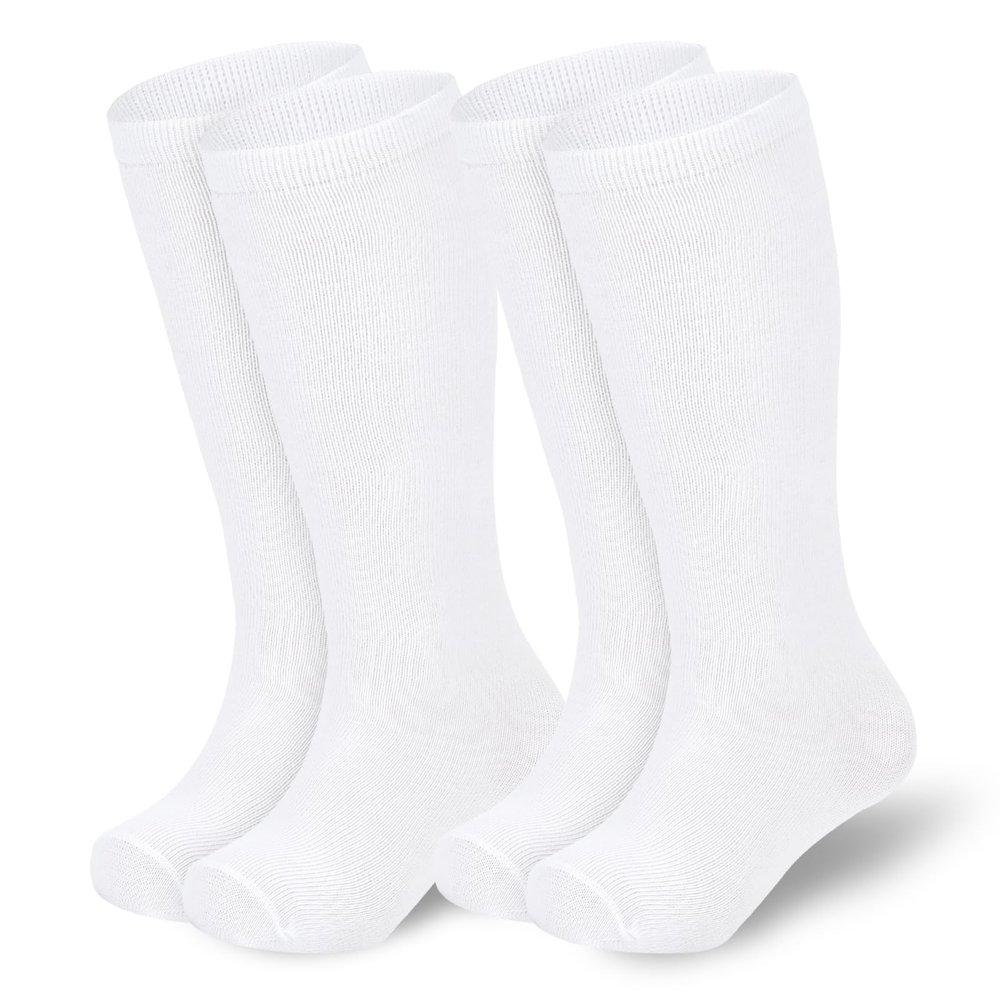 American Trends Kids White Toddler Knee High Tube Socks for Boys Girls School Uniform Long Sports Athletic Socks 2 Pack Pure White 3-6 Years