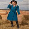LUBOSE Womens Jackets Jackets for Women Lapel Neck Drop Shoulder Belted Coat (Color : Dusty Blue, Size : Large) view 1
