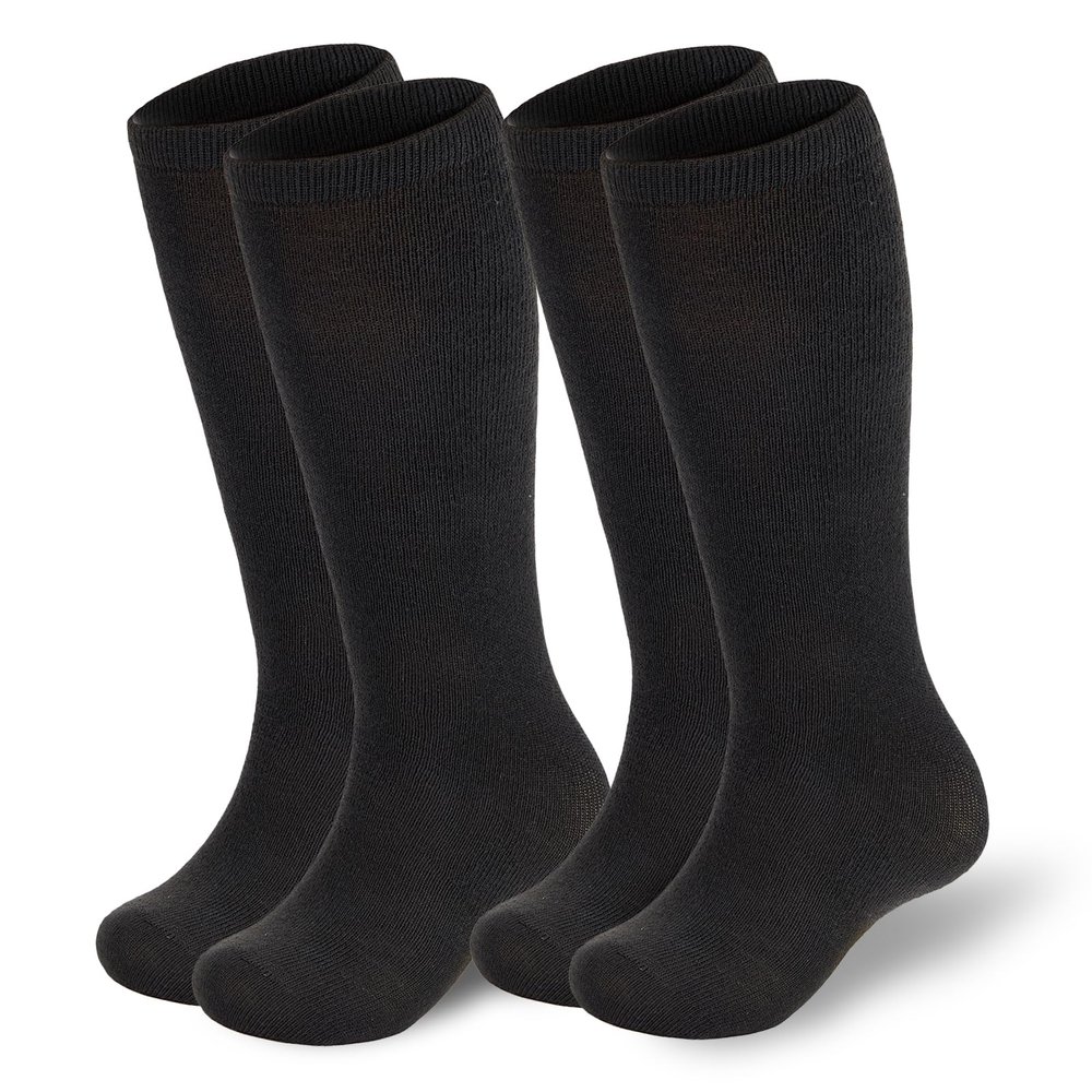 American Trends Kids Black Baseball Socks Toddler Knee High Tube Socks for Boys Girls School Uniform Long Sports Athletic 2 Pack Pure Black 3-6 Years