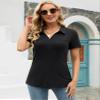 AKEWEI Womens 2 Pack of Polo Shirts Short Sleeve V Neck Tunic Tops Loose Casual Collared Work Blouse with Pocket Black+Gray M view 2