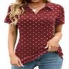 AKEWEI Womens Cotton Polo Shirts Short Sleeve Plus Size Collared Tunic Tops Business Casual Blouses Wine Polka Dot 3XL view 1