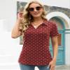 AKEWEI Womens Cotton Polo Shirts Short Sleeve Plus Size Collared Tunic Tops Business Casual Blouses Wine Polka Dot 3XL view 2