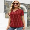 AKEWEI Womens Cotton Polo Shirts Short Sleeve Plus Size Collared Tunic Tops Business Casual Blouses Wine Polka Dot 3XL view 3