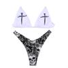ANKOMINA Women Gothic Skull Letter Printed Two Piece Swimsuit High Cut Triangle Bikini Set for Rave Party Festival Halloween view 1
