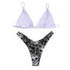 ANKOMINA Women Gothic Skull Letter Printed Two Piece Swimsuit High Cut Triangle Bikini Set for Rave Party Festival Halloween view 2