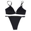ANKOMINA Women Gothic Skull Letter Printed Two Piece Swimsuit High Cut Triangle Bikini Set for Rave Party Festival Halloween Black C view 2