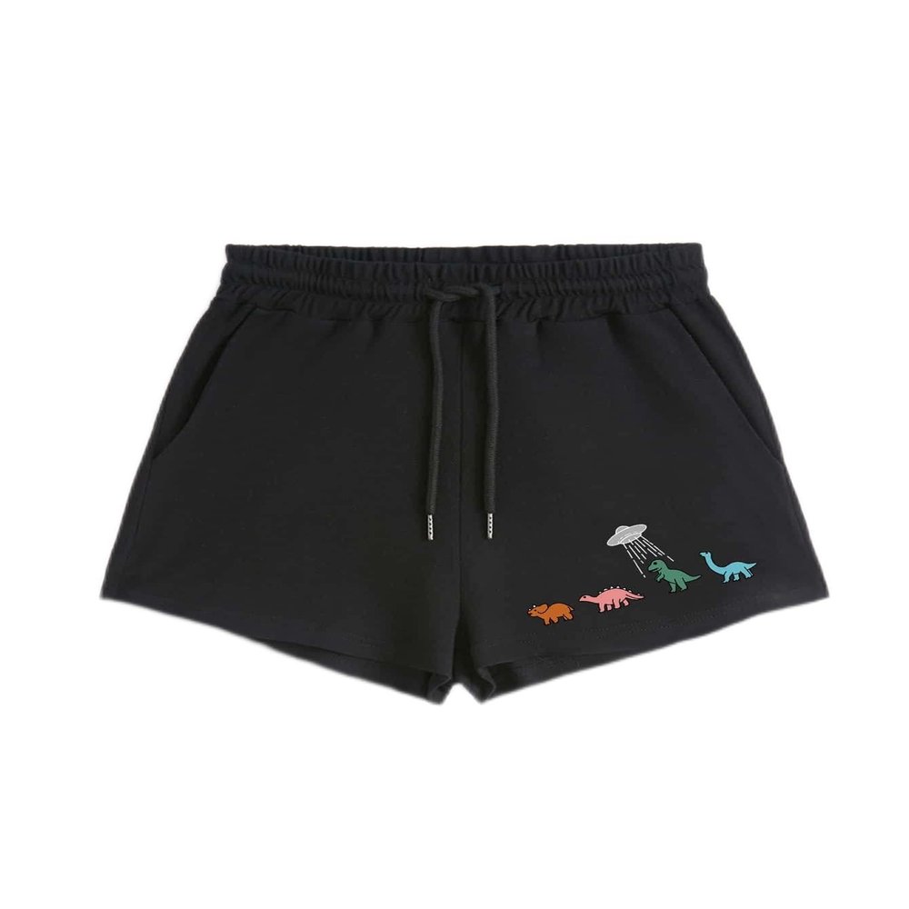 CRTGW Shorts for Women Dinosaur Print Drawstring Waist Tracker Shorts (Size : Small)