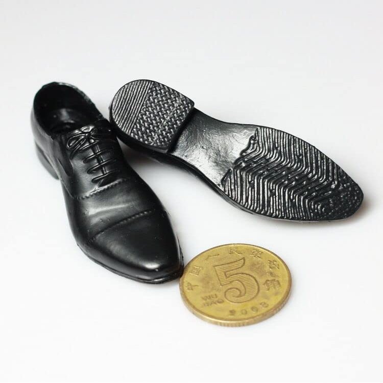 1/6 Scale Fashion Black PU Leather Men's Shoe with feet for 12" Male Figure Body