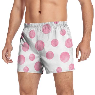 Aflyko Novelty Boxer Shorts Pink Circle Polka Dot Relaxed Fit Boxers Buttoned Fly Summer Men's Underwear, XL
