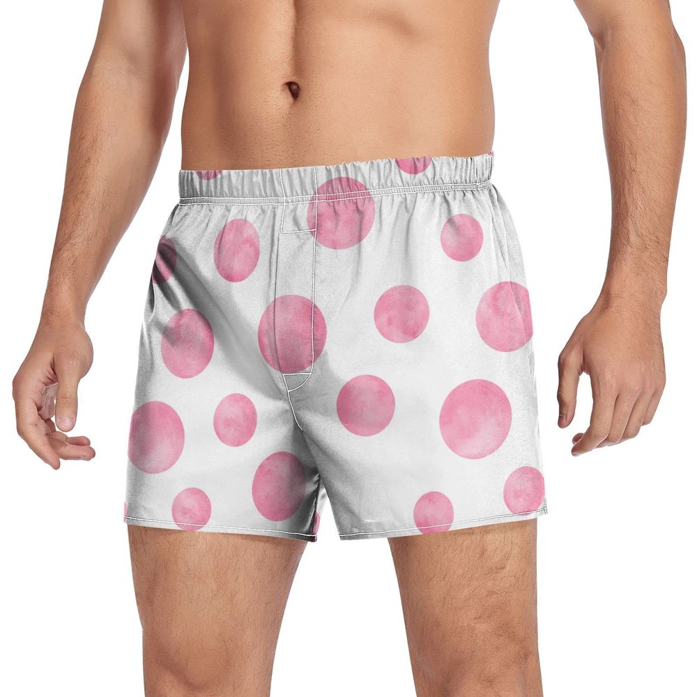 Aflyko Novelty Boxer Shorts Pink Circle Polka Dot Relaxed Fit Boxers Buttoned Fly Summer Men's Underwear, XL