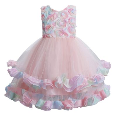 White Dress for Girls Princess Party Formal Dress Kids Full Girls Tiered Tulle Toddler Floral Baby (Pink, 2-3 Years)
