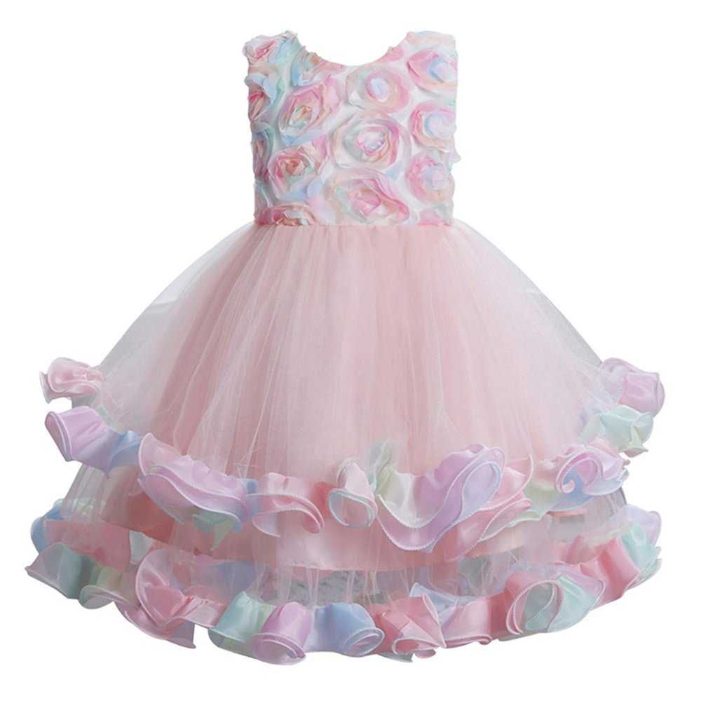 White Dress for Girls Princess Party Formal Dress Kids Full Girls Tiered Tulle Toddler Floral Baby (Pink, 2-3 Years)