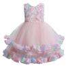 White Dress for Girls Princess Party Formal Dress Kids Full Girls Tiered Tulle Toddler Floral Baby (Pink, 2-3 Years) view 1