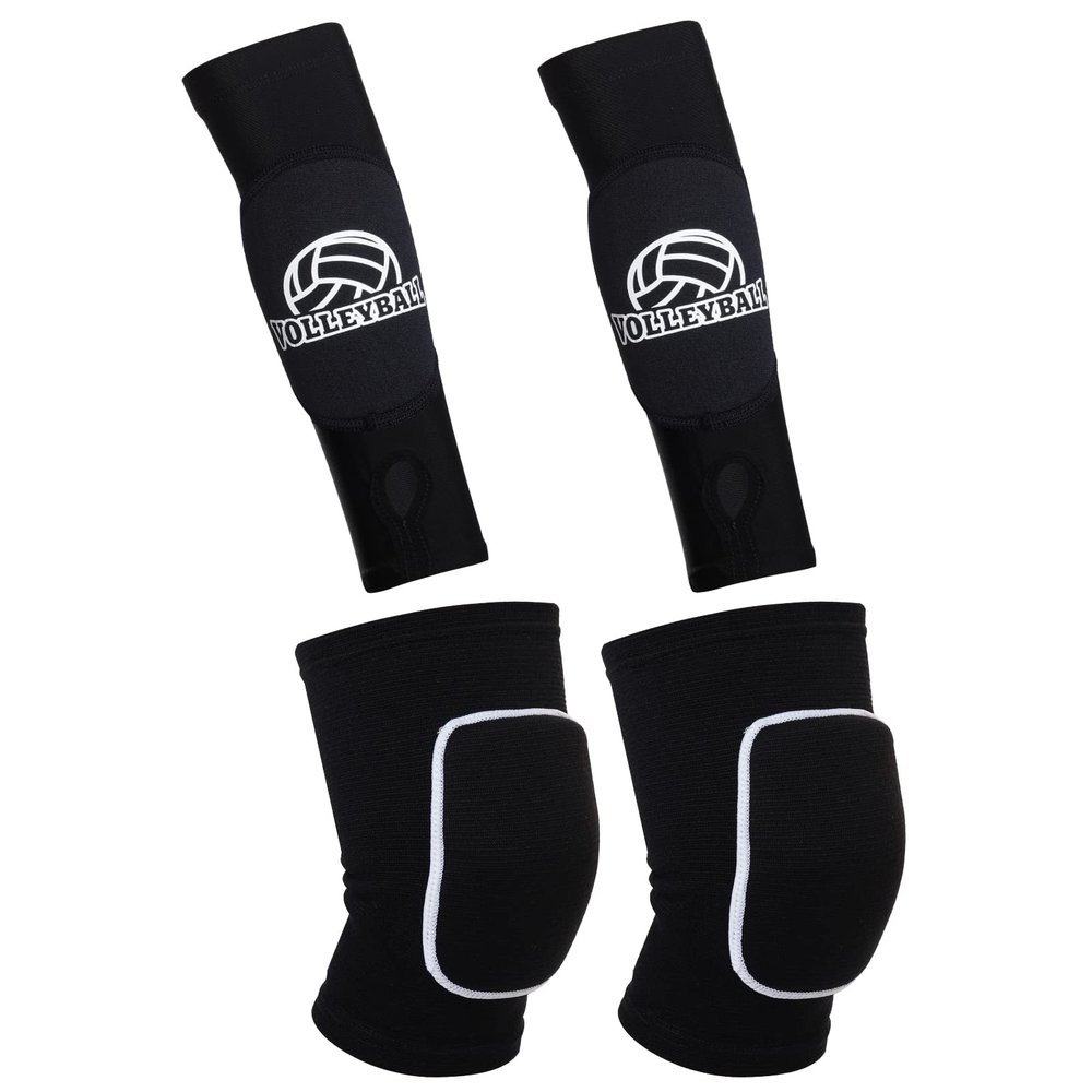 obmwang 2 Pieces Volleyball Accessories Including Volleyball Knee Pads and Arm Sleeves with Protection Pads and Thumb Hole for Women Girls Teens(Black)
